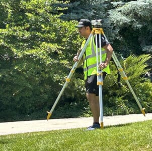 Purdue Northwest Civil Engineering student Krish Zalavadia uses a theodolite during the UESI Surveying national competition at Brigham Young University.