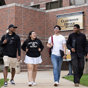 PNW students walk across campus