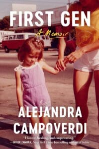 Book cover for First Gen: A Memoir. A young girl is wearing summer clothes looking down at the ground while holding her mother's hand. 