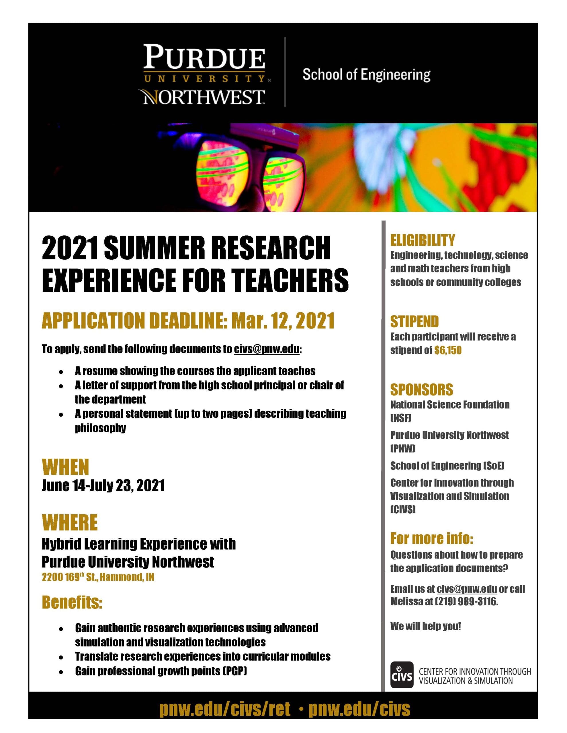 2021 RET Summer Program for Teachers Application Deadline is