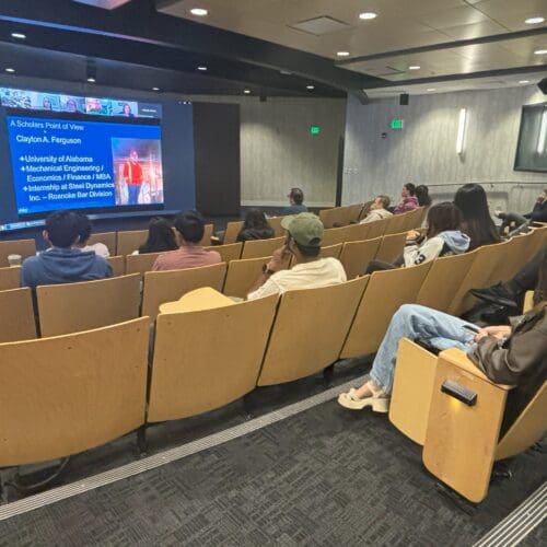 group of students watching screen