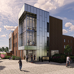 Computer-generated rendering of a new dorm at Purdue University Northwest.