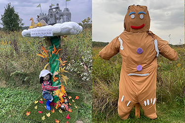 Two themed scarecrows - Jack and the Beanstalk and the Gingerbread Man