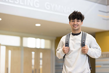 A Westville student in PNW's Dworkin Student Services and Activities Complex