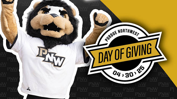 Leo the Lion cheers. The 2025 PNW Day of Giving logo is also featured