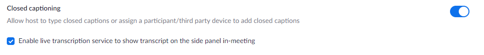 Closed captioning setting in Zoom