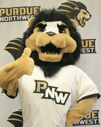 PNW Mascot Leo offers a thumbs up