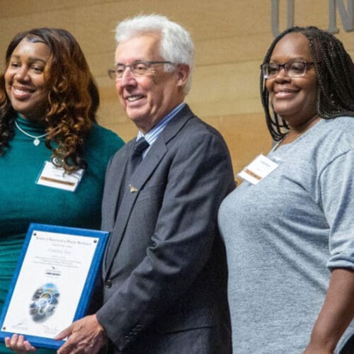 Team members with Coates, Inc. accept a 2023 Innovators Award as a team inductee during the 2023 Society of Innovators at Purdue Northwest Awards Luncheon.