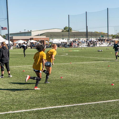 the PNW women's soccer team warms up before a match