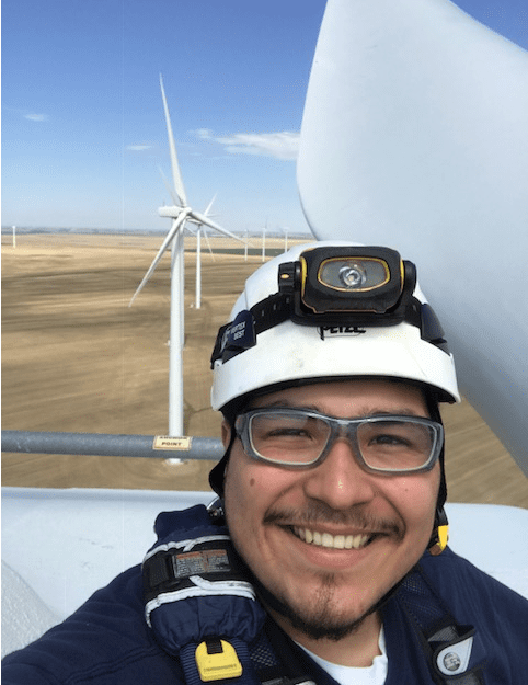Andrew Perez on wind turbine