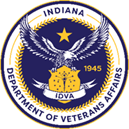 Logo: Indiana Department of Veterans Affairs, with an illustration of an eagle holding the seal of Indiana with the near 1945 next to it.