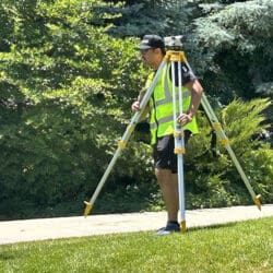 Purdue Northwest Civil Engineering student Krish Zalavadia uses a theodolite during the UESI Surveying national competition at Brigham Young University.