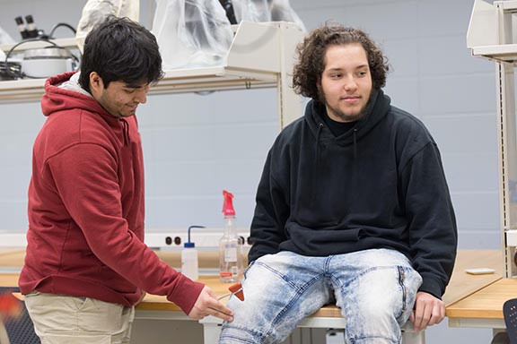 Two students sit in a lab on the Westville campus