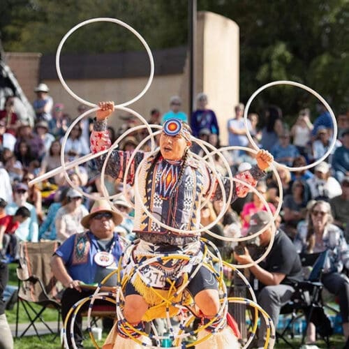 Hoop dancer Scott Sixkiller Sinquah performs