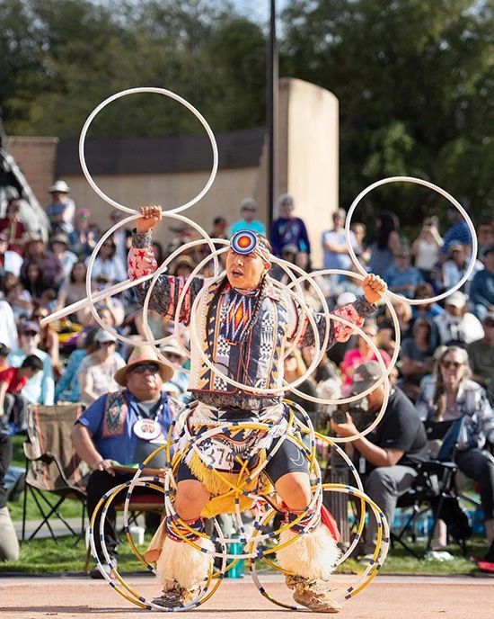 Hoop dancer Scott Sixkiller Sinquah performs