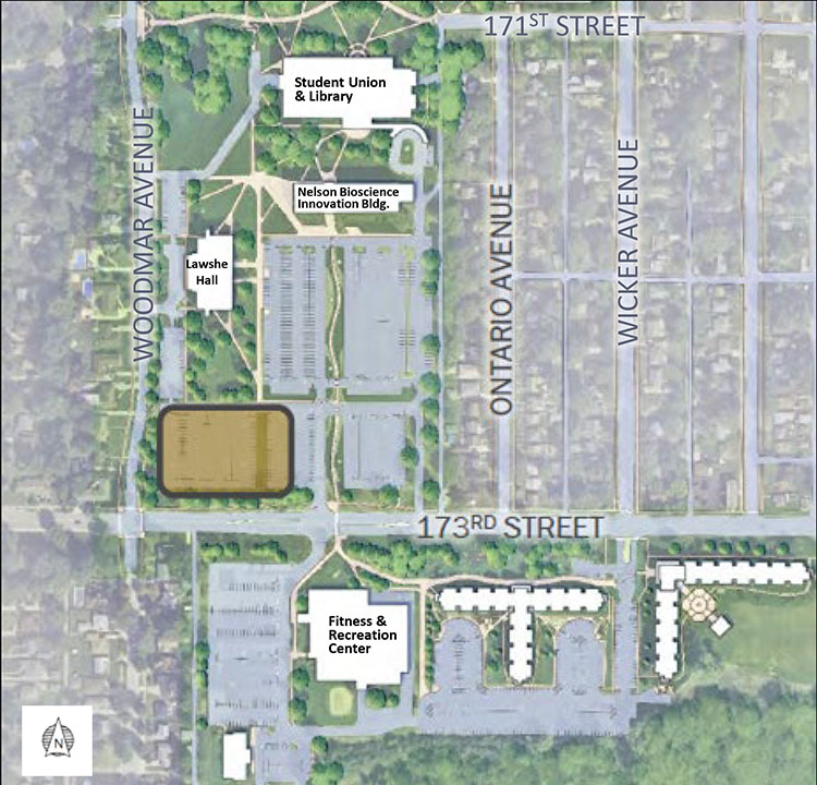 A map view of the location of the third residence Hall on PNW's Hammond campus.