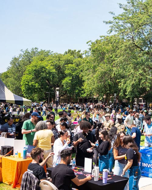 Students walk around campus during welcome week