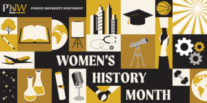 A collage of icons celebrating Women's History Month, representing diversity and the impact of women's roles in society across all disciplines.