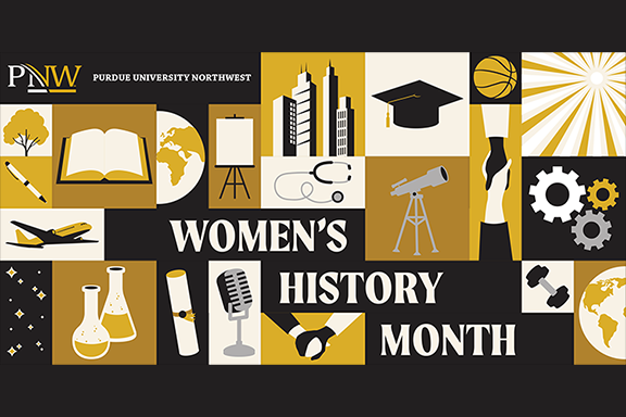 A collage of icons celebrating Women's History Month, representing diversity and the impact of women's roles in society across all disciplines.